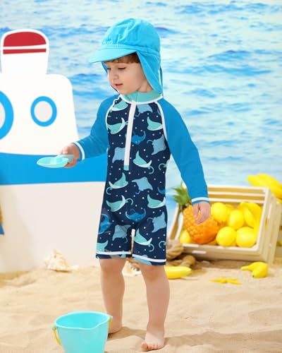 Image of BesserBay Baby Boy Swimsuit UPF 50+ Zip Front Long Sleeve Snaps Bottom One Piece Rash Guard 0-36 Months
