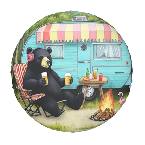 Image of Happy Bear Campers Spare Tire Cover-Cute Funny Waterproof Universal Spare Wheel Tire Covers Fit for Rv SUV Truck Camper Travel Trailer Accessories,16 inch
