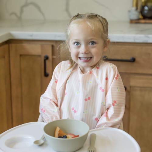 Image of Tiny Twinkle Long Sleeve Bib for Babies & Toddlers | Waterproof Smock Bib for Eating | Machine Washable & Mess-Proof Feeding Essentials | Newborn Shower Gift (Cherry Coquette, 6-24M)
