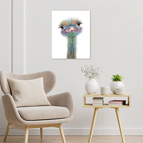 Hvest Ostrich Canvas Wall Art Watercolor Cute Animal Artwork Bird Paintings For Living Room Bedroom Bathroom Decor,Stretched And Framed Ready To Hang,12X16 Inches #TOP3