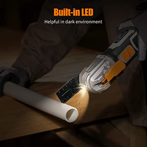 WORKSITE 20V Cordless Oscillating Tool,6 Variable Speed Oscillating Multi Tool Kit with 31pcs Saw Accessories and Carrying Bag, Battery Powered Oscillating Saw for Scraping/Grinding/Sanding/Cutting