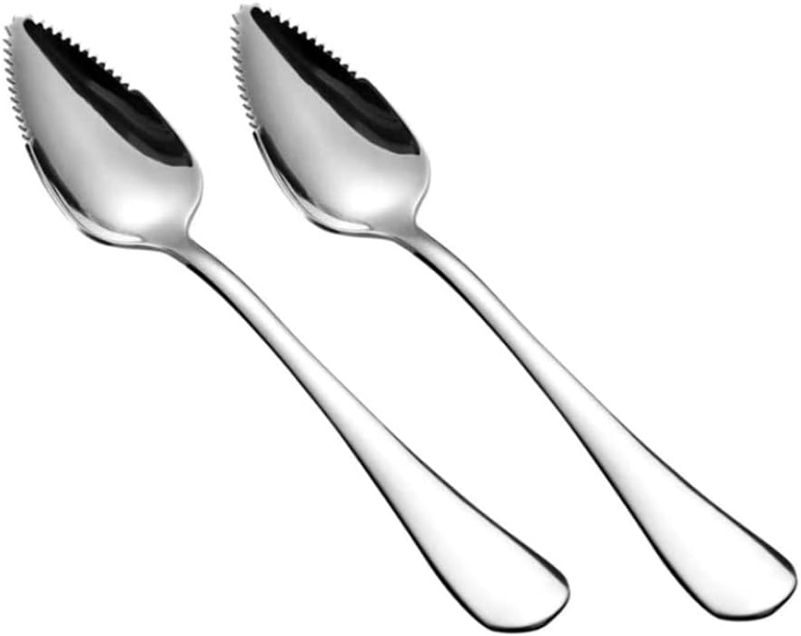 Grapefruit Spoons Silver Stainless Steel Half Serrated Fruit Dessert Cutter Spoons 2PCS