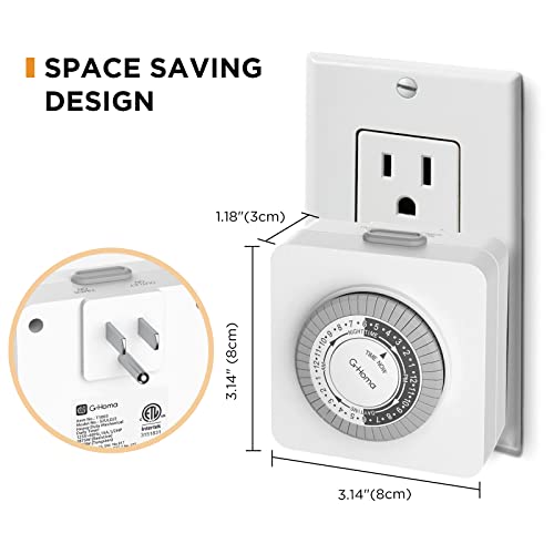 G-Homa 32ULD/2 24-Hour Mechanical Timer Outlet With 2 Grounded Outlets - For Lamps, Holiday Lights thumb #3