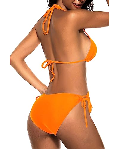 Image of Tempt Me Women Triangle Bikini Sets Halter Two Piece Sexy Swimsuit String Tie Side Bathing Suit
