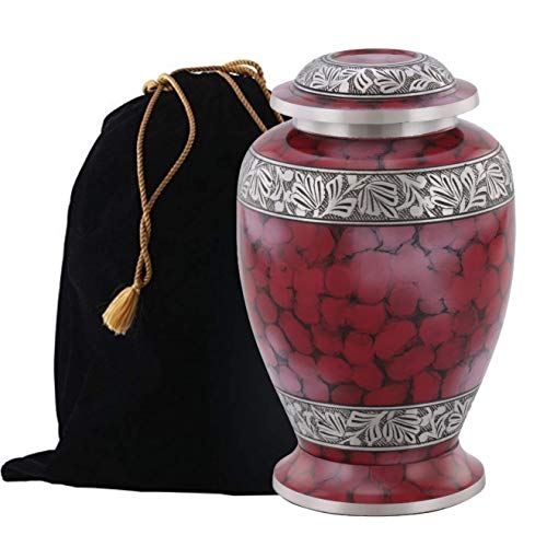 MEMORIALS 4U Bella Red Cloud and Silver Cremation Urn - Solid Metal Red Urn - Affordable Handcrafted Adult Funeral Urn - Large Urn for Human Ashes with Free Bag