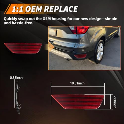 Image of Rear Bumper Reflector Compatible with Fo-rd Escape 2013-2019, [DOT] [IP67 Waterproof] Rear Bumper Reflector Housing [No Bulbs], Replace OEM #CJ5Z15A449A CJ5Z15A449B, Red Lens