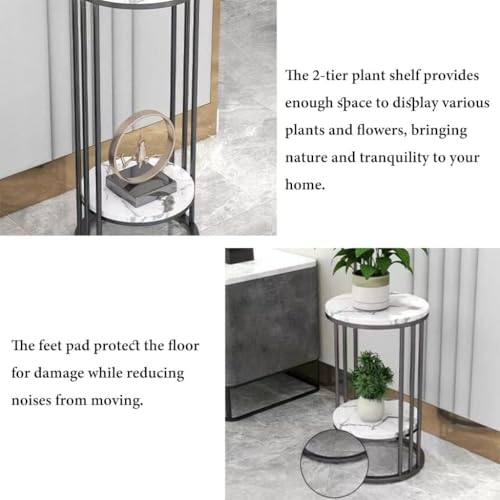 Image of ETIQUETTE ART 2-Tier End Tables, Modern Faux Marble Top Bedside Table End Table with Storage Shelf for Home & Living Room Side & Corner Table Sofa End Table (Gold & White)