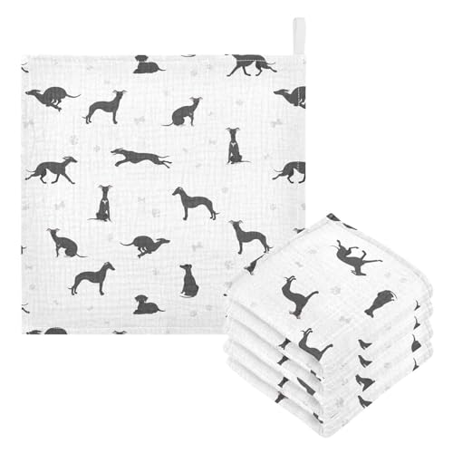 Image of vvfelixl Baby Cotton Washcloths Whippet Dog Infants Bath Towel for Unisex Puppy Face Towels for Newborn, Natural Baby Wipes Delicate Skin, 11.8 X 11.8 inch, one sizex5