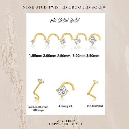 14K Solid Yellow Gold, Twisted Bar Nose Stud, 20 GA, Diamond Nose Stud, Micro Nose, Screw Nose Stud, Body Jewelry Real Gold4