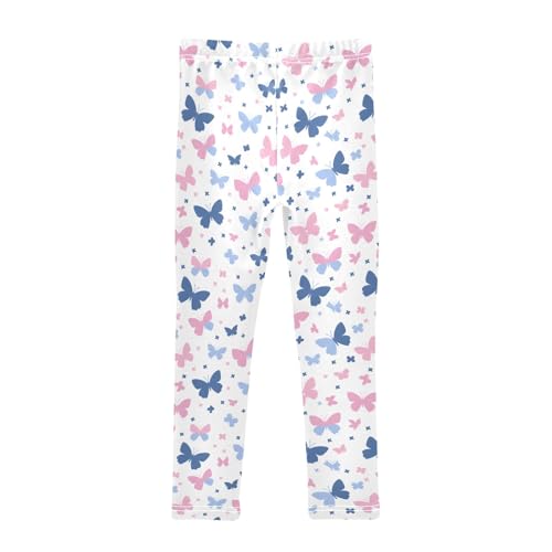 senya Girls Printed Leggings Yoga Pants Blue Pink and White Butterflies for Kids in 4t to 10 Years, 4T2