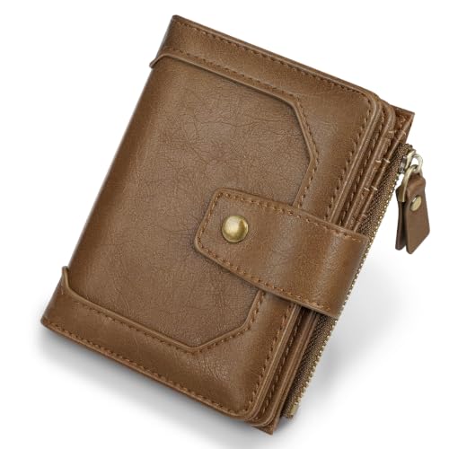 Image of Small Womens Wallet Billfold RFID Credit Card Holder Ladies Purse | Compact Wallets Women, 2 ID Windows,16 Card Slots, Zipper Coin Pocket, PU Leather, Woman Female Girls Gift, Brown