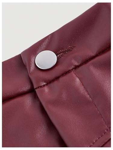 MakeMeChic Women's Wide Leg Pants PU Leather High Waist Elastic Straight Party Trousers with Pockets3