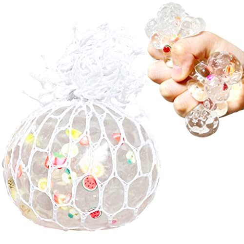 Grape Mesh Squishy Stress Balls (1 Pack) Fruit Squeeze Ball - Soft Sensory Ball Fidget Toys for Kids and Adults - Pull and Stretch,, Squish Dough Ball for Autism, ADD, ADHD