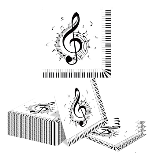 Kotkiddy 40 Notas Musicales Servilletas Negro Blanco 3 Capas 33x33 cm Fiesta Musical Desechables Decoración de Mesa para Karaoke Cumpleaños Fiesta Temática de Música Fest