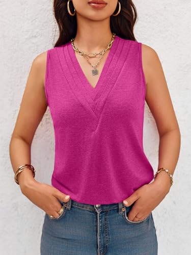 Cicy Bell Women V Neck Tank Tops Dressy Casual Summer Loose Fit Sleeveless Shirts Blouse3