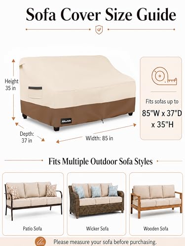 Image of ANartcle 3-Seater Patio Sofa Cover,85W x 37D x 35H Inches Outdoor Couch Cover,100% Waterproof Heavy Duty Patio Sofa Covers,Patio Furniture Covers,Beige&brown