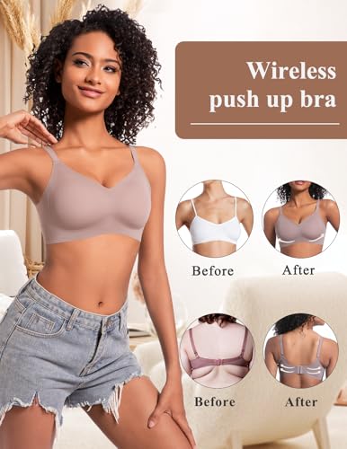 Eleplus Women's Seamless Wireless Bras Comfortable Padded T-Shirt Push Up Bralettes Pack4