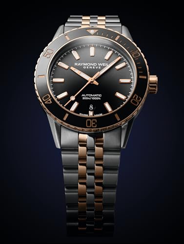 RAYMOND WEIL Freelancer Diver Men's Automatic Watch, Black Dial with Indexes, Two-Tone Stainless Steel Bracelet, 42.5 mm (Model: 2775-S51-20051)2