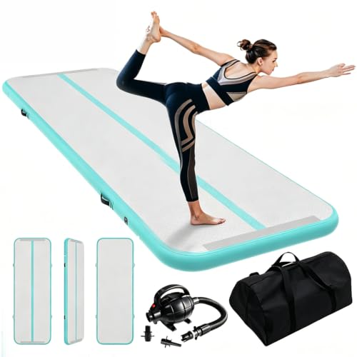 220V Tapetes de Ginástica para uso Doméstico,Colchonete Inflável para Exercícios,3 * 1 * 0.1M Tapete de Treinamento de Ginástica,com Bomba de Ar Elétrica,Inflação Rápida e Fácil de Transportar