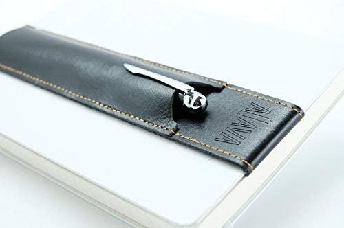 ALJAVA Leather Pen Holder A5 for Personal Organizer (with Hardcover) Tablet or Books - Leather Pen Pouch (Black/Yellow)