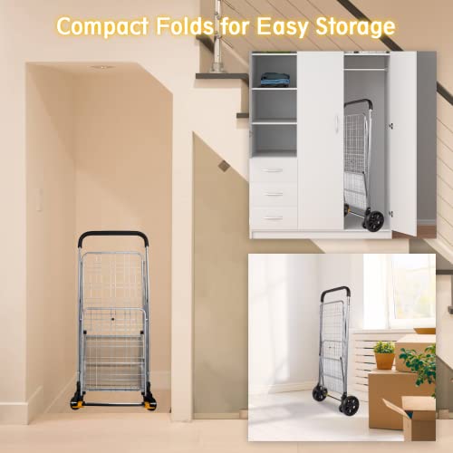 Shopping Cart With Wheels, Realife Folding Utility Cart With Brake For Grocery, Holds Up To 90Lbs, Silver #TOP5