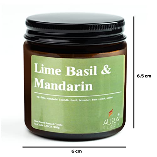 Image of AuraDecor Scented Jar Candle | Handpoured Soy Wax Candle with Long Lasting Burn Time | Premium Amber Jar Aromatherapy Candle | Ideal Gift for Home & Decor (Large, Lime Basil & Mandarin)