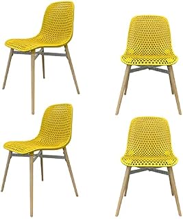 Achiemart Dining Chairs Set of 4 Wooden Legs, Colorful Contemporary Lounge Dining Home Office Plastic Seat Armless Chairs, Max Weight up to 150kg/330lbs (Yellow), 50 x 49 x 80cm (C-09)