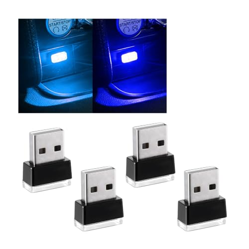 Augeny 4 PCS USB LED Car Interior Atmosphere Lamp Plug-in USB Decor Night Light Portable Auto Ambient Lighting Kit Universal Vehicle Interior Accessories for Most Cars (Blue & Ice Blue)