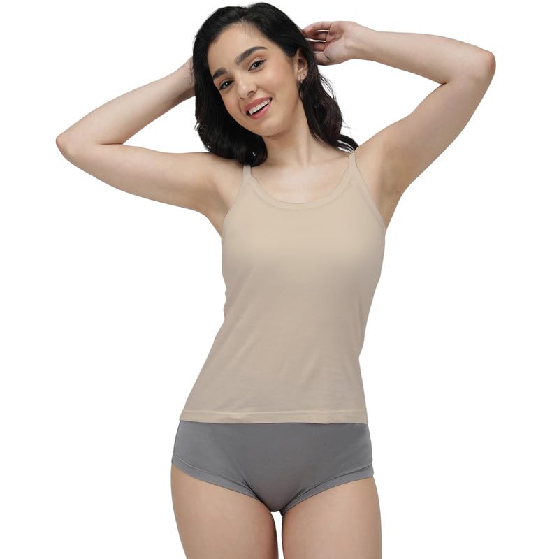 Image of Amul Comfy Women's Pure Cotton Camisole with Fabric Strap and Stay Fresh Treatment Pack of 4(Assorted Colours May Vary)