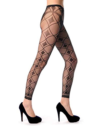 Image of Women High Waist Fishnet Footless Leggings Flower Pattern Footless Tights
