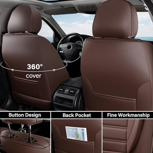 Image of Coverado Seat Covers, Car Seat Covers Front Seats, Automotive Seat Covers, Waterproof Nappa Leather Car Seat Cover, Car Seat Cushion, Brown Seat Covers Carseat Cover Universal Fit for Most Cars