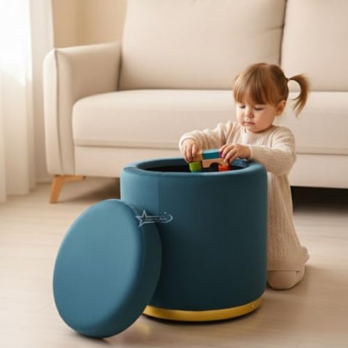 Image of Velvet Round Single Strip Ottoman Office Stool Foot Rest Stool Velvet Fabric Padded Seat Pouf Ottoman 13 X 13X 16 inch, in Round Shape for Living Room Aqua