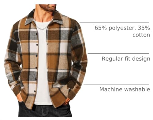 Image of COOFANDY Men's Flannel Shirts Casual Button Down Plaid Shirt Jacket Long Sleeve Fleece Shacket