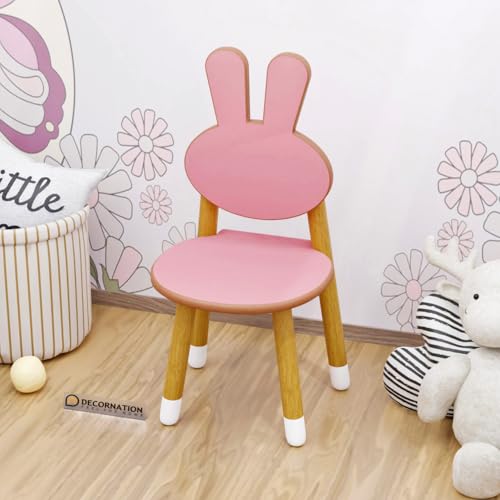 Image of DecorNation Kids Table & Chair Set - Cloud & Bunny Design, Solid Wood Legs, Pink Play Table with 4 Chairs - Study, Play & Activity Furniture for Toddlers & Children