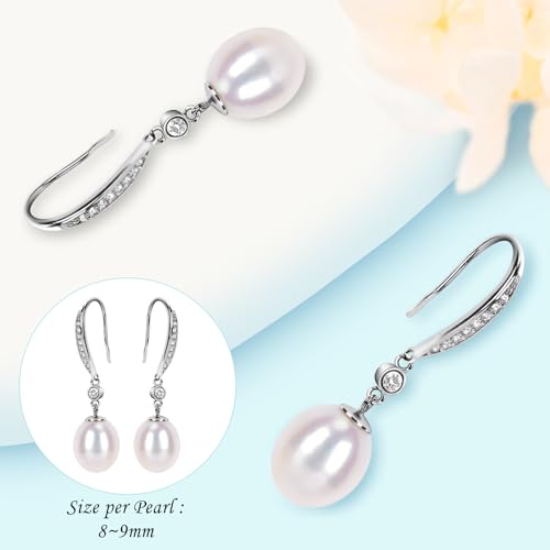 Handpicked Dangle Stud White Pearl Earrings Sterling Silver AAAAA+ Freshwater Cultured Pearl Earrings Hypoallergenic with Gift Box Wedding Jewelry for Women, Brides, Bridesmaids of The Bride4