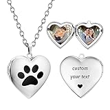 PHOCKSIN Dog Paw Silver Heart Lockets Customized Necklace with Text & Symblols Personalized Locket Necklaces that Holds Pictures Customized Gifts for Women
