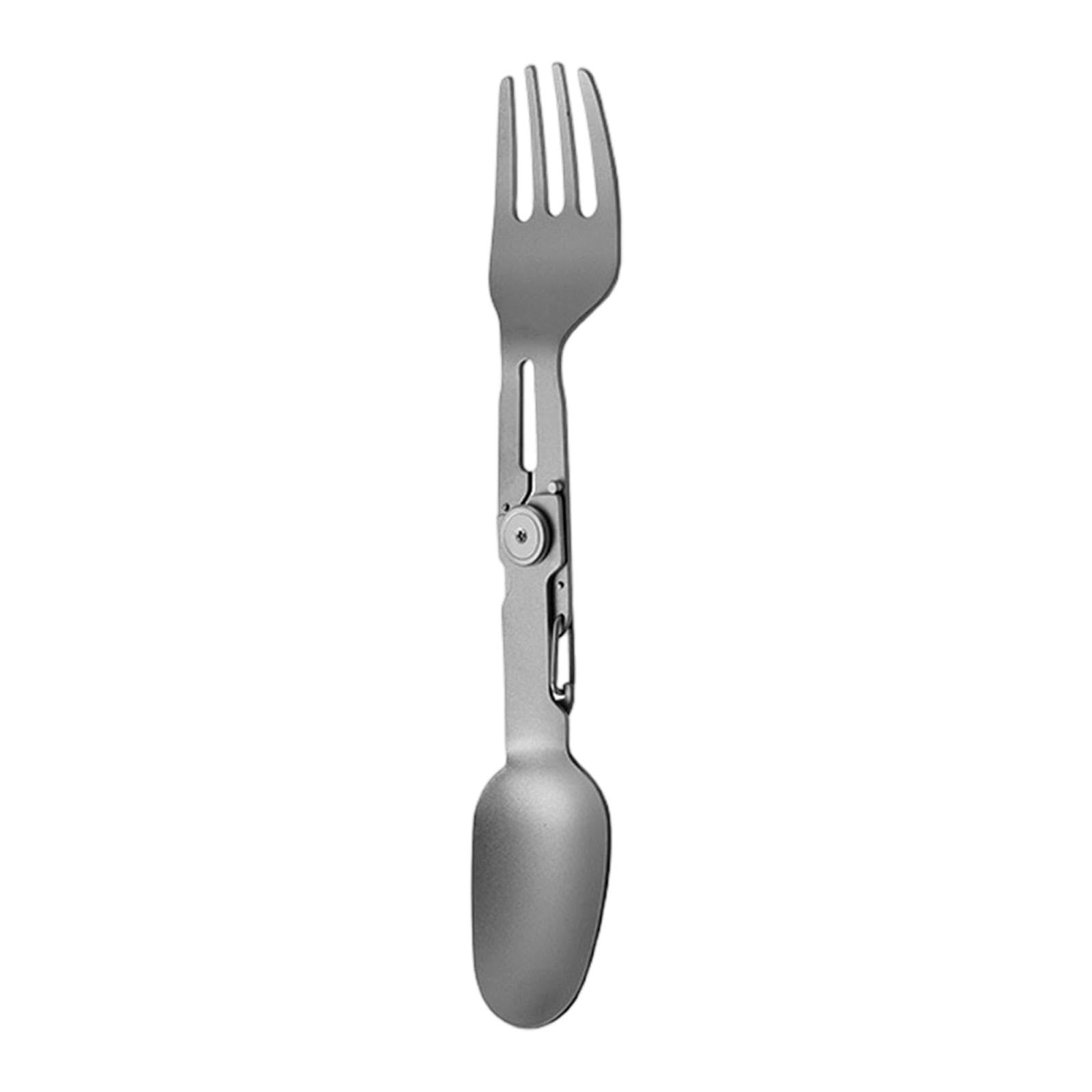 Cubiertos Tenedor-Cuchara Giratorios de Titanio 2 en 1 para Barbacoa, Vajilla Portátil, Pesca Y Cocina