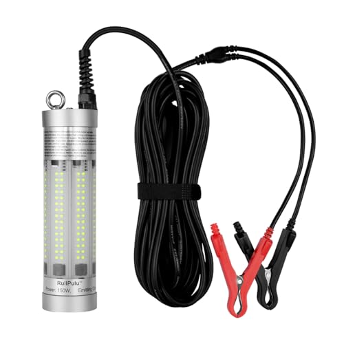 Underwater Fishing Light, 150W 20900lm Super Bright, 12V-24V LED Submersible Lamp Attractants for Docks Boats Kayaks, IP68 Rated for Fresh & Salt Water (150W 20900lm Green Light 26ft Cable)