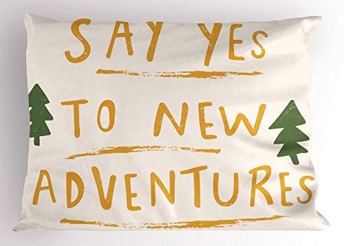 Ambesonne Adventure Cartoon Pillow Sham, Say Yes to New Adventures Message with Dashed Stripes, Decorative Standard Size Printed Pillowcase, 36