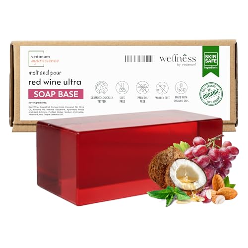 Image of VEDANUM Ayurscience 100% Natural and Organic Red Wine Soap Base - 400 Gm | Handmade Soap Making | Grapefruit | SLES Free | pH Skin Friendly | Lab Tested
