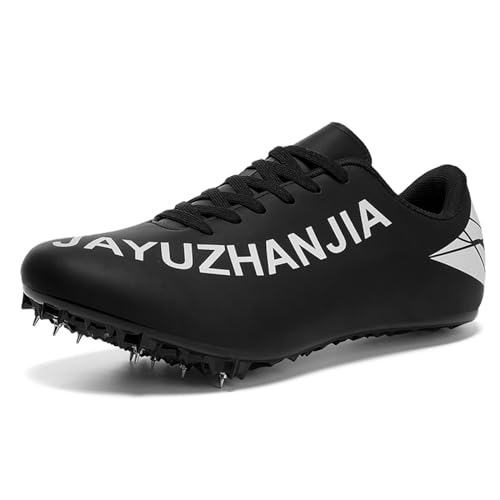 ONAIC Mens Track and Field Shoes Boys Girls Teenagers 8 Spikes Sneakers Race Jumping Running Training Shoes Professional Sprint Sport Shoes,Black,4