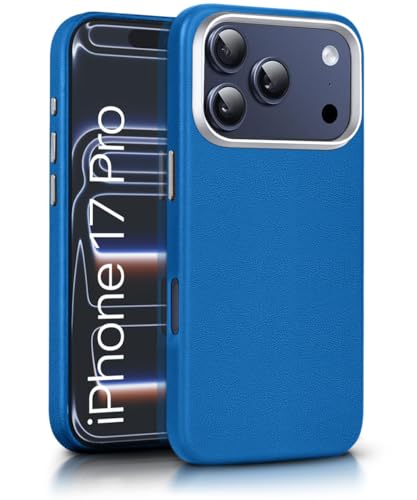 WOW IMAGINE Back Cover for iPhone 17 Pro | Shockproof Tough Leather Texture Hard Mobile Case | Ultra Slim Non-Slip Grip | Inner Velvet Fabric | Metal Camera Ring – Blue