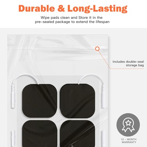 Image of 24 Pack 2 inch x 2 inch TENS Unit Replacement Pads Reuse More Than 45 Times, Upgraded Self-Adhesive Pads Compatible with AUVON, TENS 7000, Black
