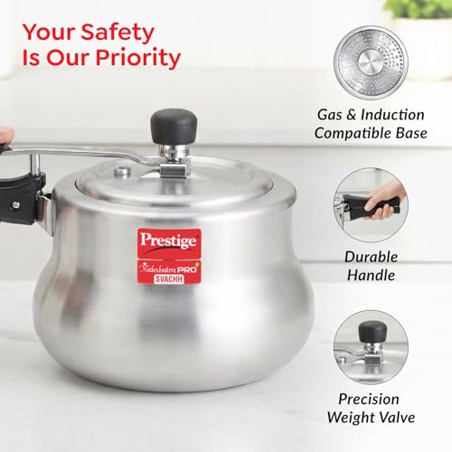 Image of Prestige Nakshatra Pro Plus Svachh Aluminium Gas & Induction Compatible Spillage Control Inner Lid Pressure Cooker Handi 2 L Silver