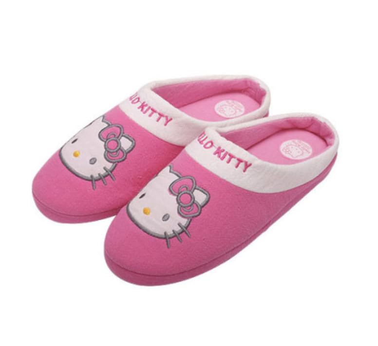 Bandal & Neoul Kitty's Closed Toe Cotton Room Slippers - Size 5-6 (220-230cm) - Non Slippery Rubber Sole - Officially Licensed