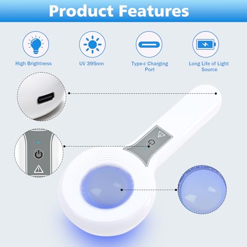 Portable Lamp, Lamp Magnifying Analyzer, Handheld Lamp Light Detecto for Care of Ringworm Detection, Pet Dogs, Cats,SPA, Salon, Home Use