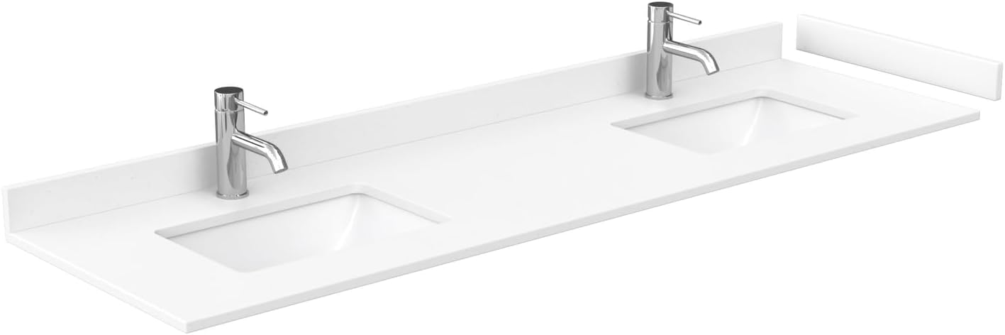 Beckett 72 Inch Double Bathroom Vanity in White, White Cultured Marble Countertop, Undermount Square Sinks, No Mirror