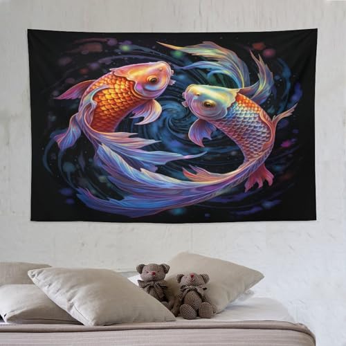 Tapisserie poisson PAZZK une oeuvre d'art en tissu imprime de 150x230 cm