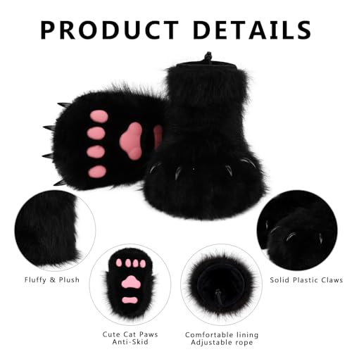 Image of Animal Fuzzy Slippers Bear Cat Wolf Dog Fox Fursuit Feet Paw Claw Shoes Furry Boots Costume Accessories for Adult Kids