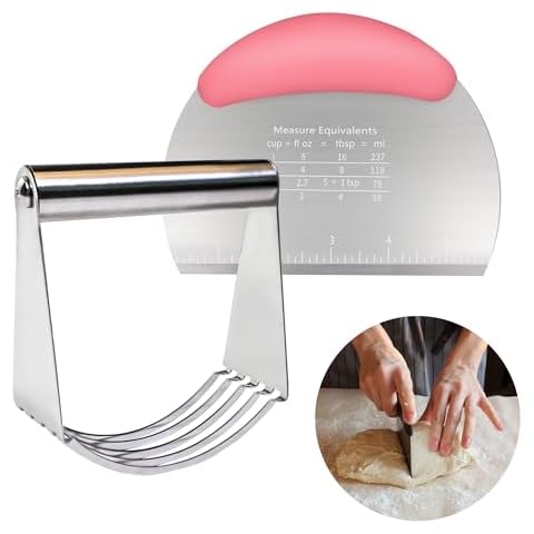 Pastry Cutter Dough Scraper Dough Cutter Scraper Tool Kitchen Pastry Blender,Stainless Steel Pastry Cutters Heavy Duty Dough Cutter for Kitchen Baking Tools,Comfortable and Easy Clean (Pink) (Pink-) Cover